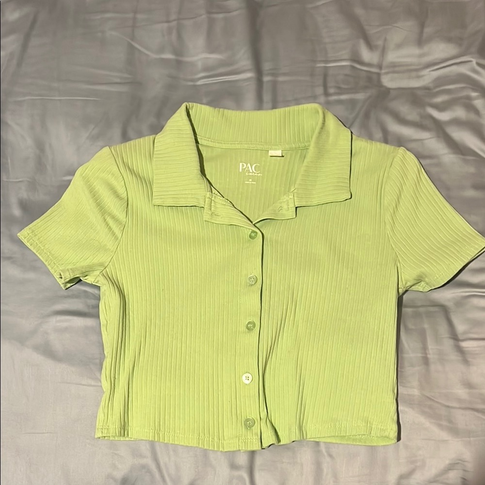 PacSun Green Ribbed Crop Top with Collar